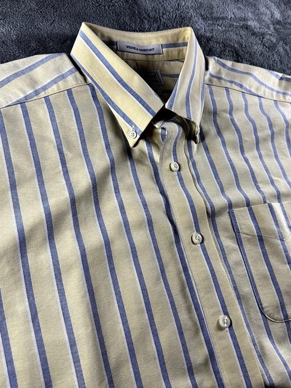 L.L. Bean Yellow Blue Striped Short Sleeve Button Down Shirt Size 16.5 Regular